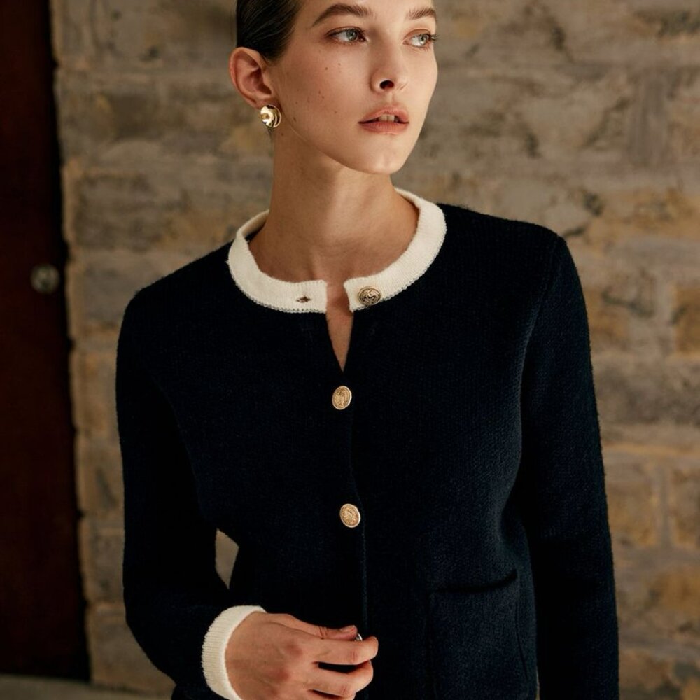 Commense Contrast Trim Jersey Cardigan XS - Picture 3 of 6